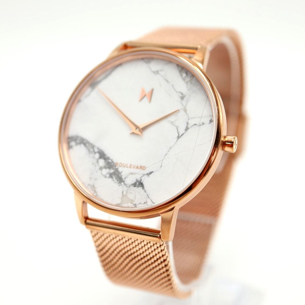 MVMT Women's Malibu Marble Watch 38mm Rose Gold Tone Mesh Strap w New Battery